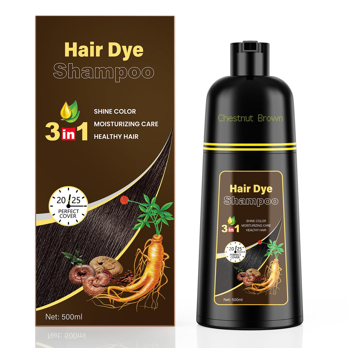 KINGMING Chestnut Brown Hair Dye Shampoo front view with packaging