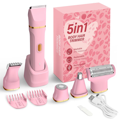 KINGTEE 5-in-1 Electric Bikini Trimmer front view in pink