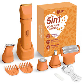 KINGTEE 5-in-1 Electric Bikini Trimmer front view in Pure Orange
