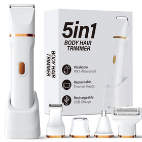 KINGTEE 5-in-1 Electric Bikini Trimmer front view in white