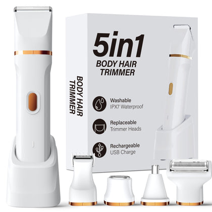 KINGTEE 5-in-1 Electric Bikini Trimmer front view in white