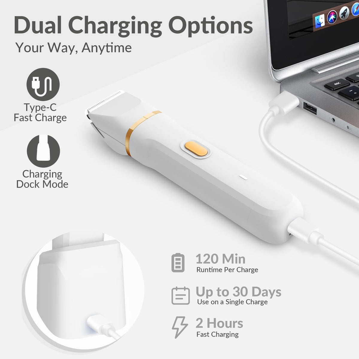 KINGTEE bikini trimmer charging base and USB-C cable