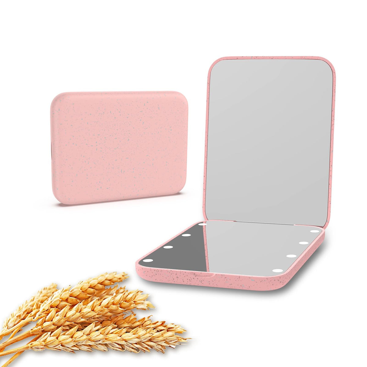 Kintion Pocket Mirror front view in pink with wheat straw finish