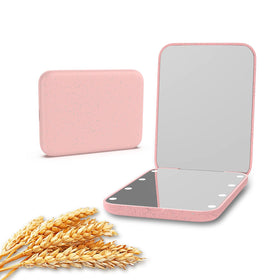 Kintion Pocket Mirror front view in pink with wheat straw finish
