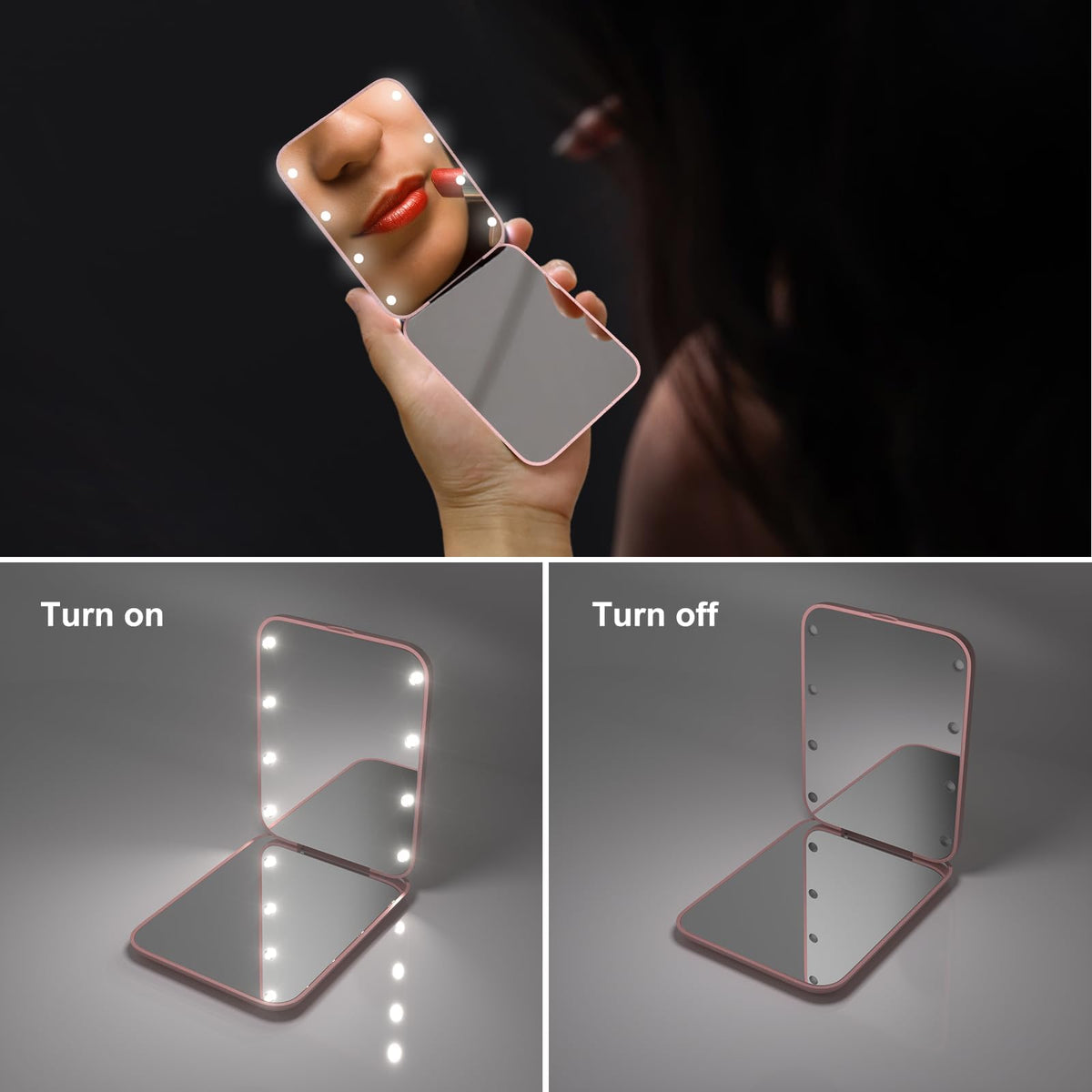 Kintion Pocket Mirror on a vanity with makeup products