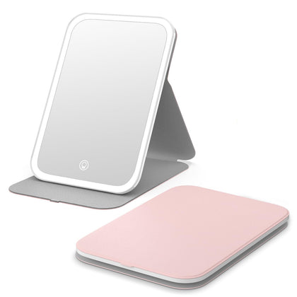 Kintion Travel Makeup Mirror front view with LED lights, pink