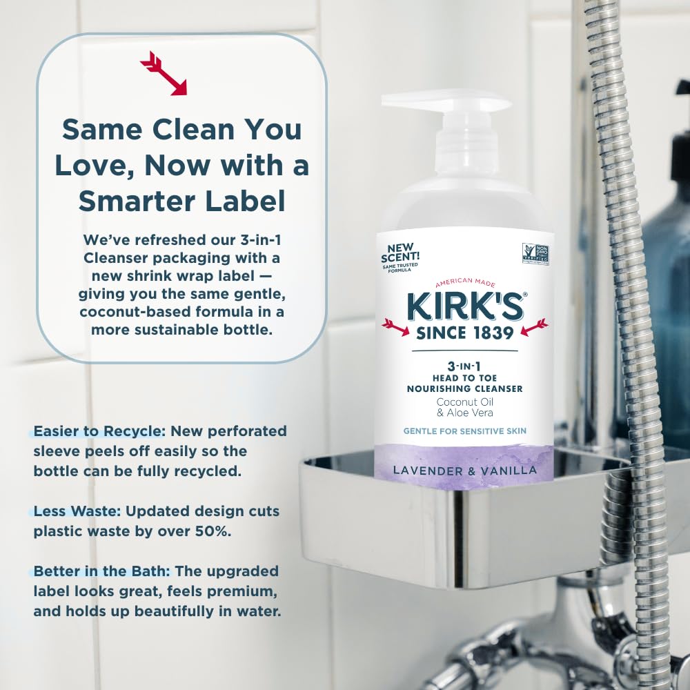 Kirk's 3-in-1 Liquid Cleanser family using it in the bath