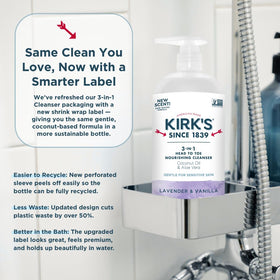 Kirk's 3-in-1 Liquid Cleanser family using it in the bath