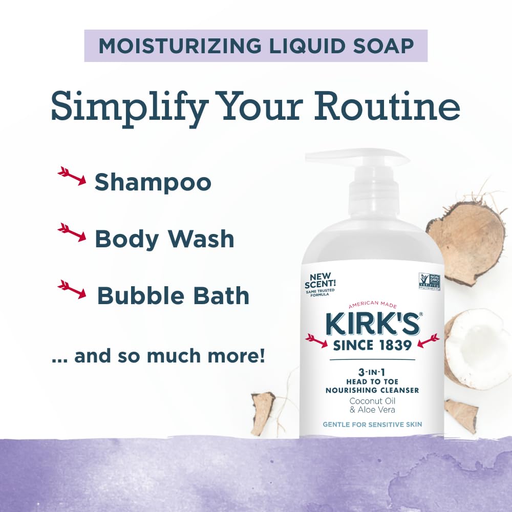 Kirk's 3-in-1 Liquid Cleanser in a bathroom setting