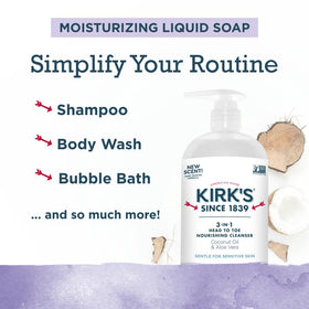 Kirk's 3-in-1 Liquid Cleanser in a bathroom setting