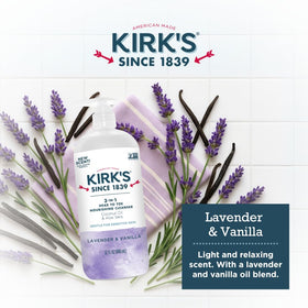 Kirk's 3-in-1 Liquid Cleanser with lavender and vanilla ingredients