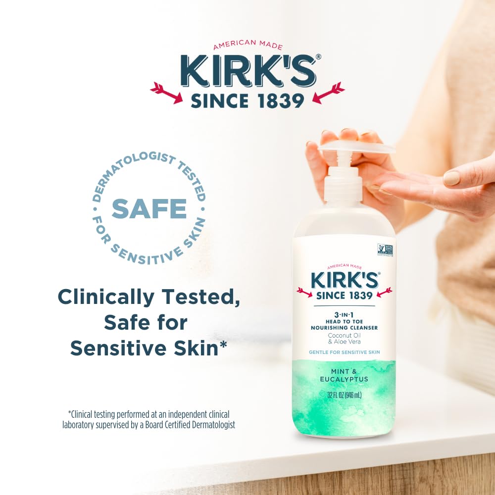 Kirk's 3-in-1 Nourishing Cleanser packaging details