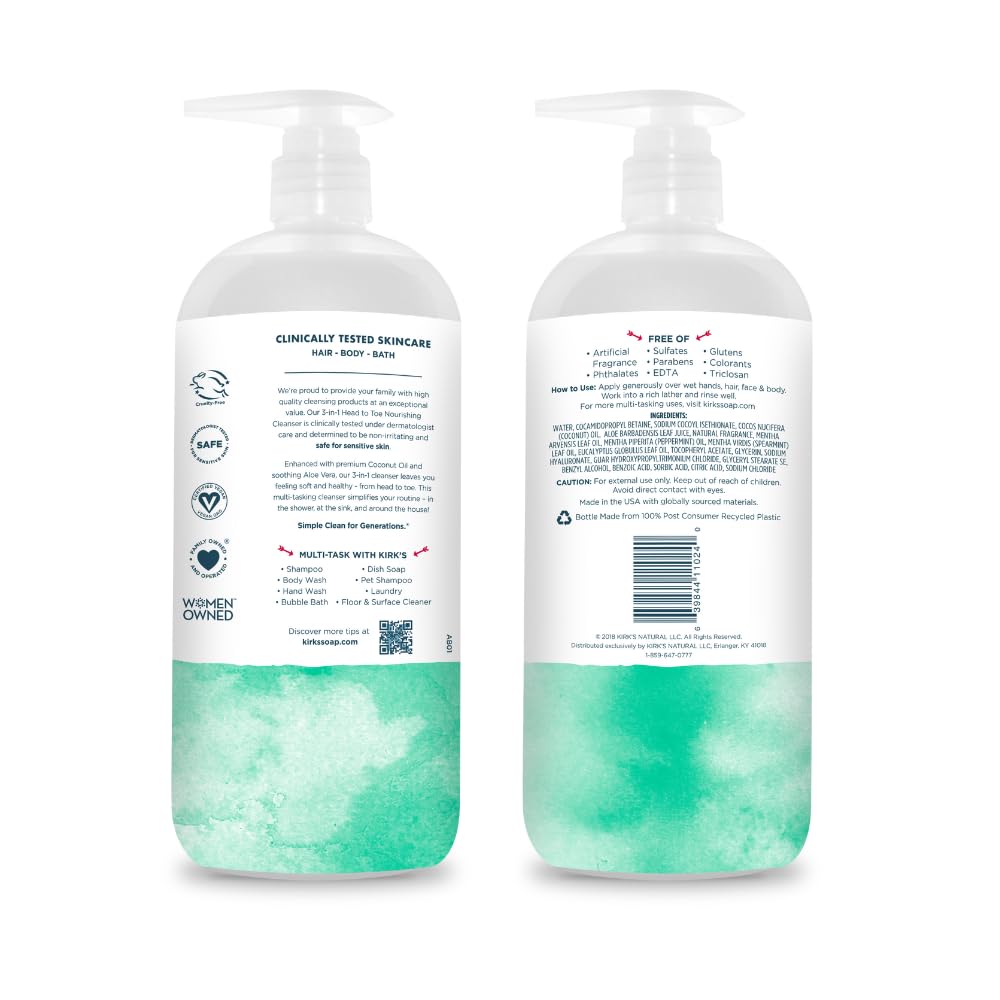 Kirk's 3-in-1 Nourishing Cleanser pump bottle side view