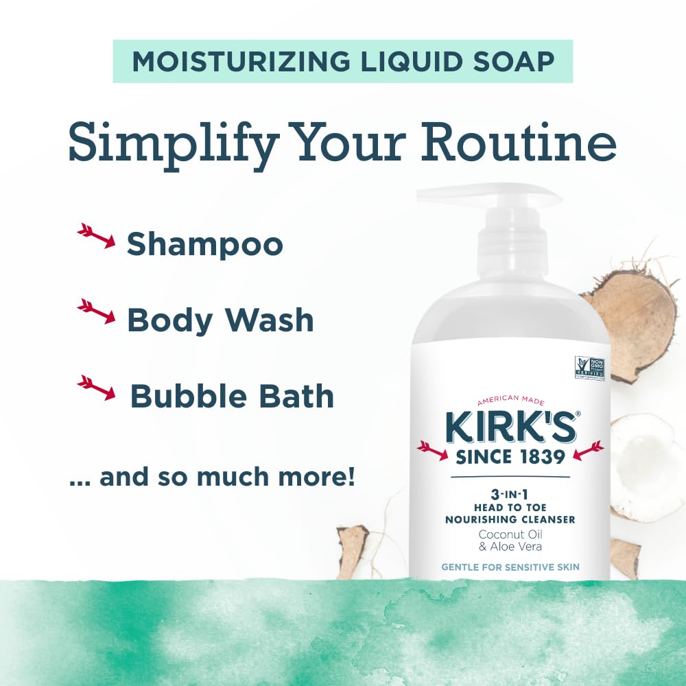 Kirk's 3-in-1 Nourishing Cleanser with coconut oil and aloe vera ingredients