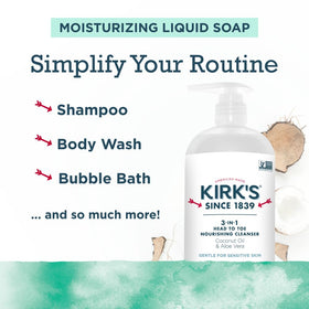 Kirk's 3-in-1 Nourishing Cleanser with coconut oil and aloe vera ingredients