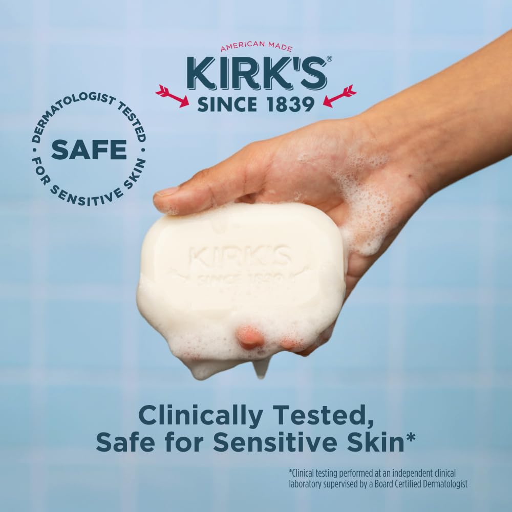 Kirk's Castile Bar Soap being used in a bathroom setting