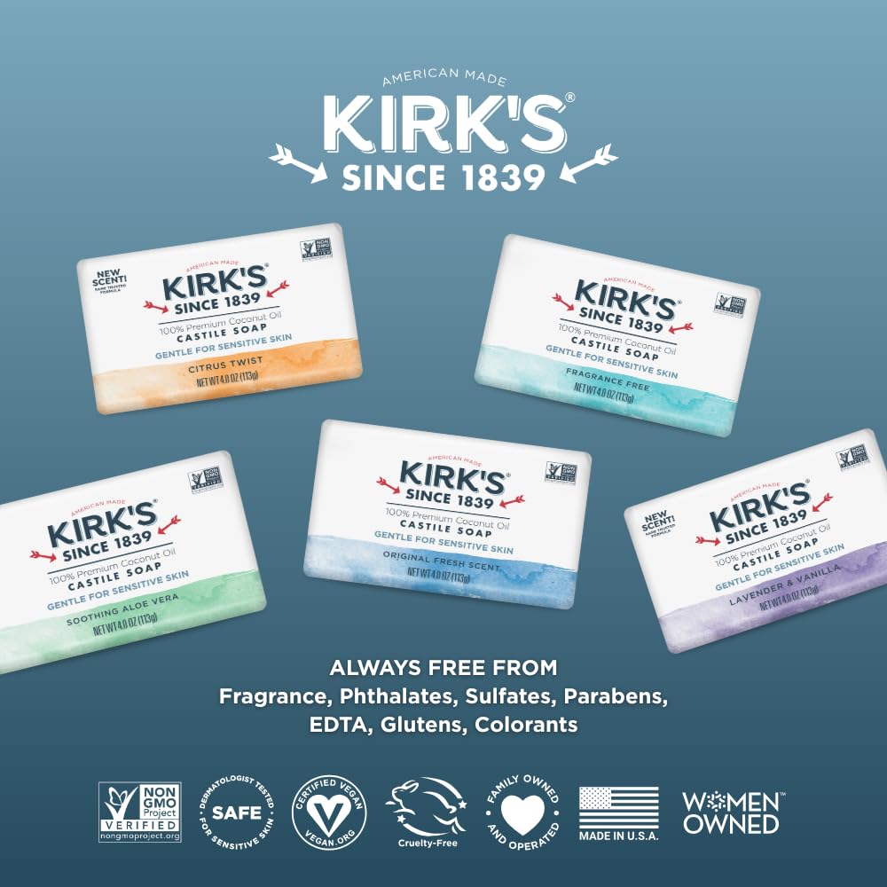 Kirk's Castile Bar Soap in a bathroom setting