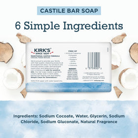 Kirk's Castile Bar Soap ingredients list on packaging