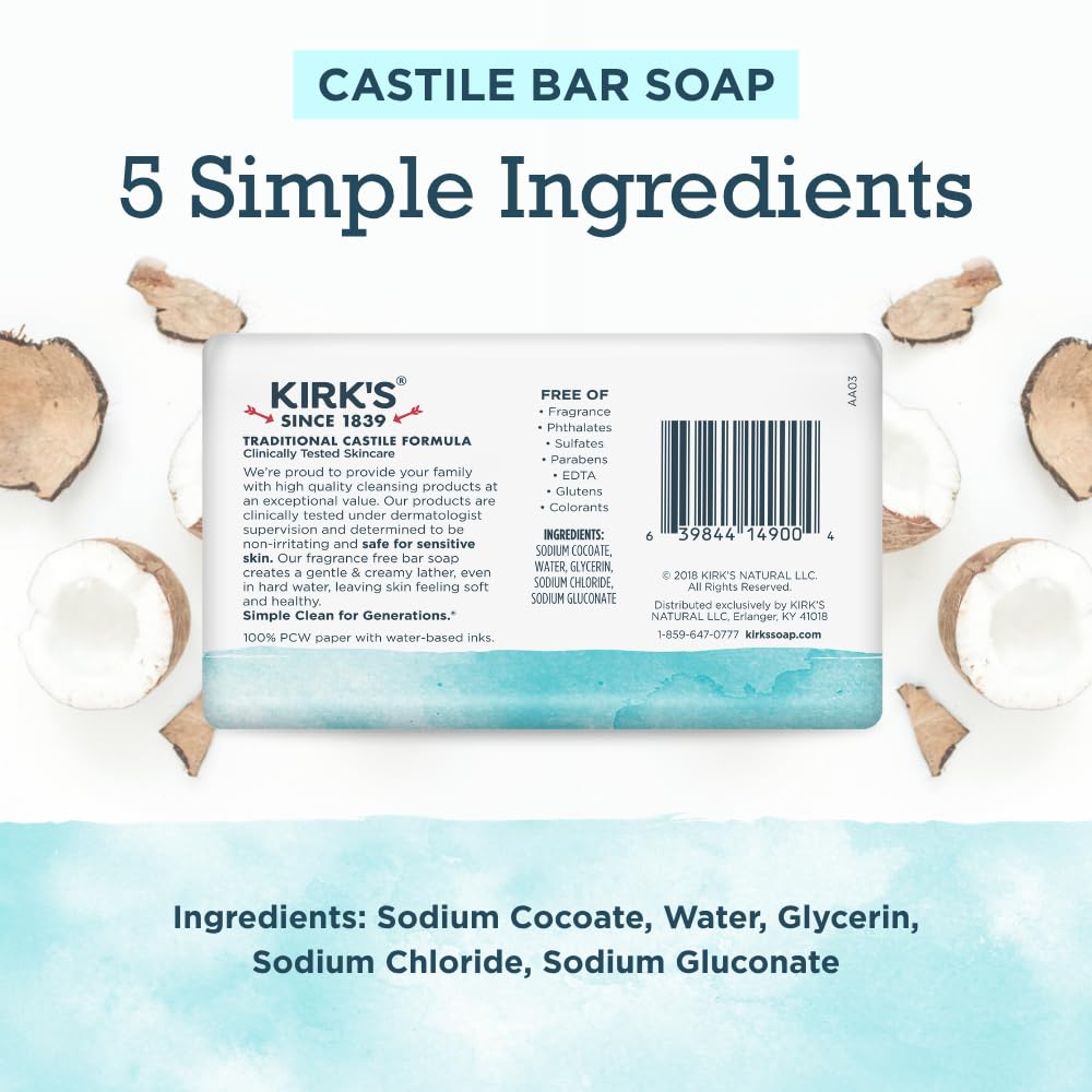 Kirk's Castile Bar Soap packaging showing 24 pack