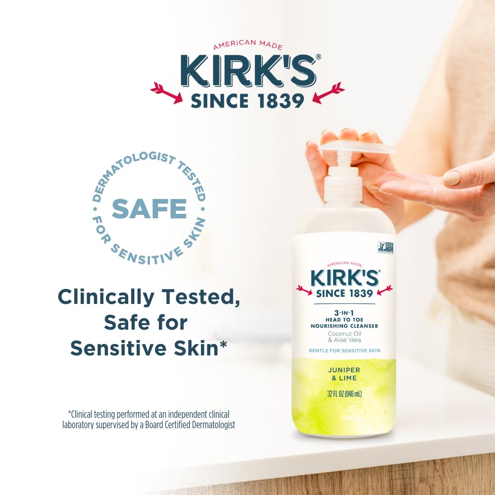 Kirk's Juniper & Lime 3-in-1 Nourishing Cleanser packaging details