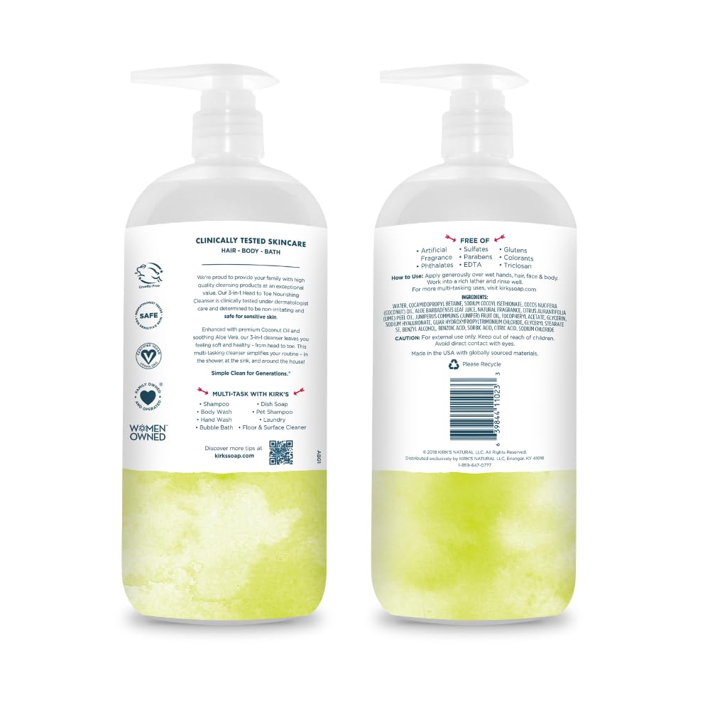 Kirk's Juniper & Lime 3-in-1 Nourishing Cleanser pump bottle side view