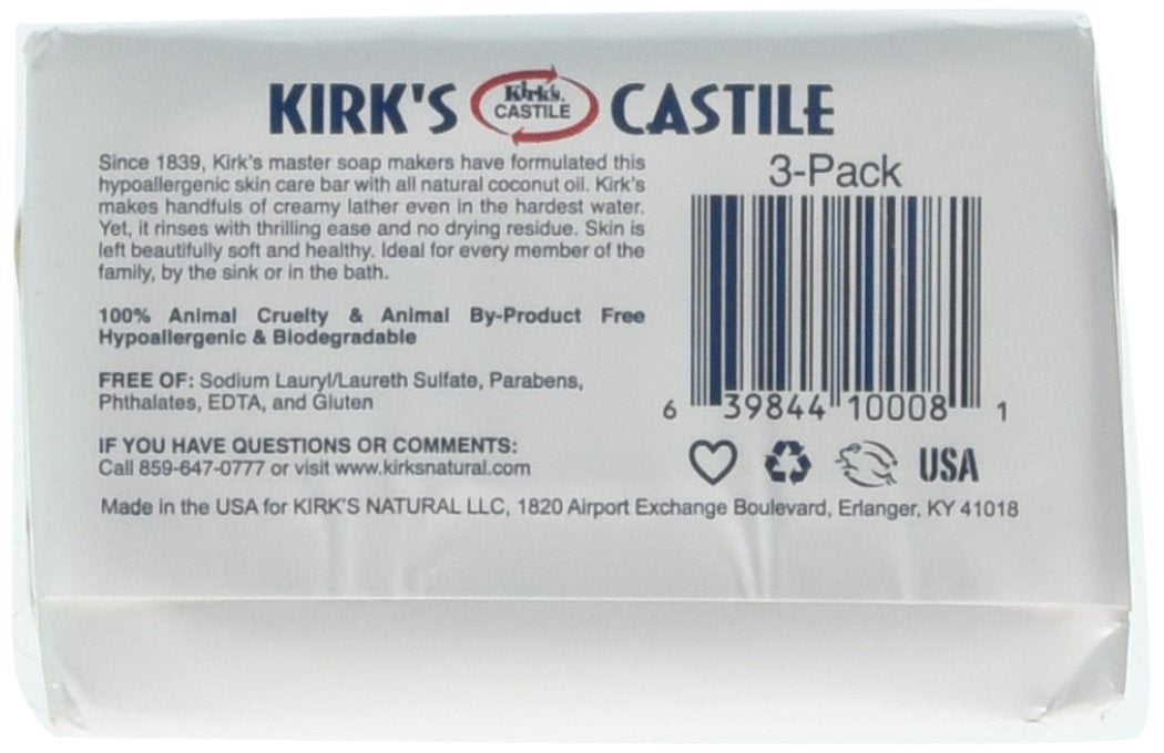 Kirk's Natural Castile Soap Original 4 Oz individual bar close-up