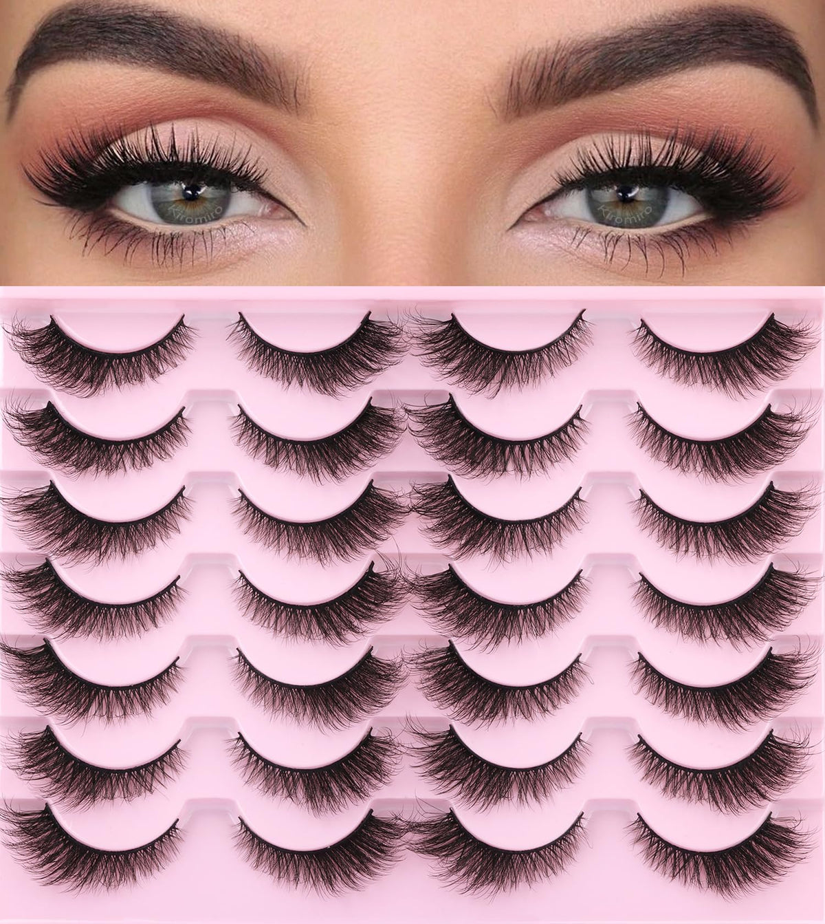 Kiromiro Faux Mink False Lashes pack front view with 14 pairs