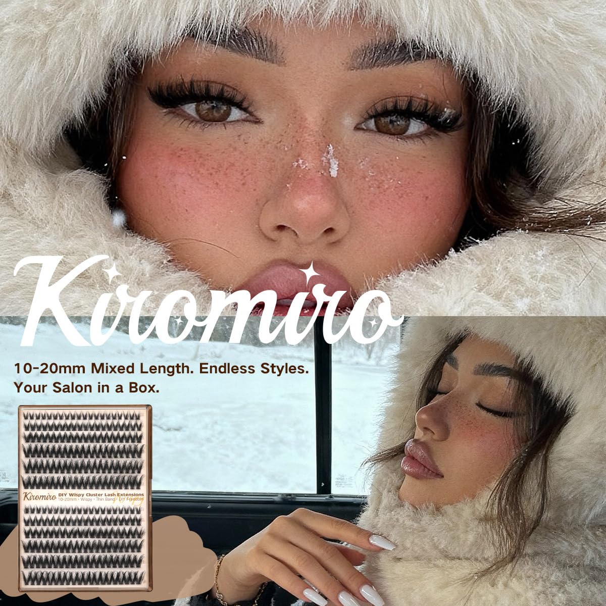 Kiromiro Lash Clusters 10-20mm showing different lash lengths