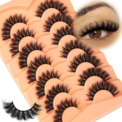 Kiromiro Mink False Eyelashes pack showing seven pairs of cat eye lashes