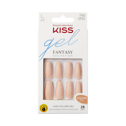 KISS Gel Fantasy Press On Nails beige coffin shape front view