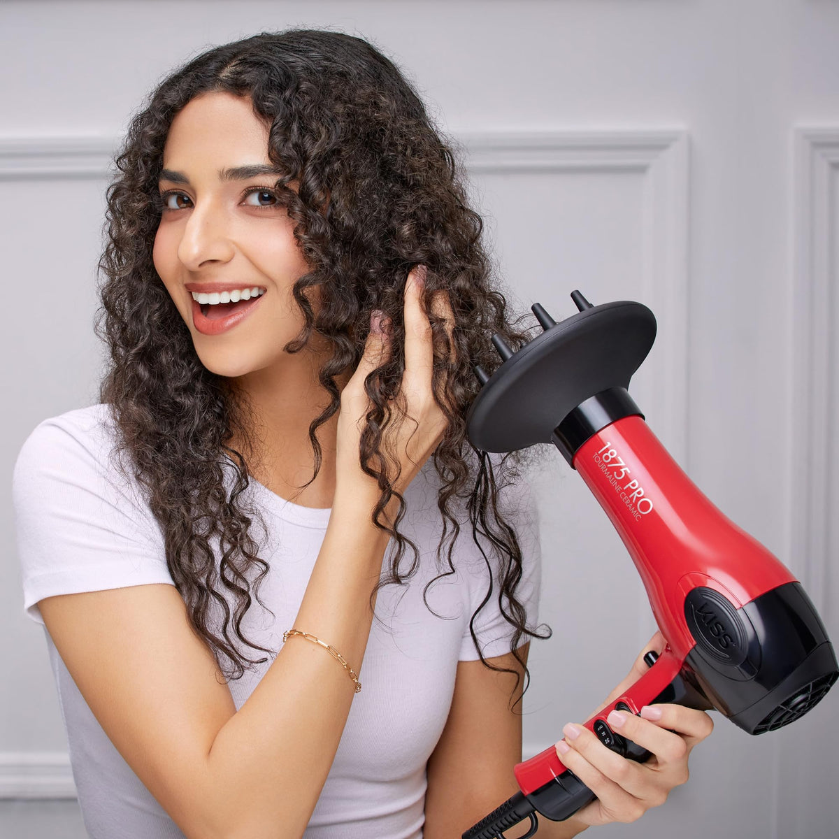 KISS hair dryer showing cool shot button and heat settings