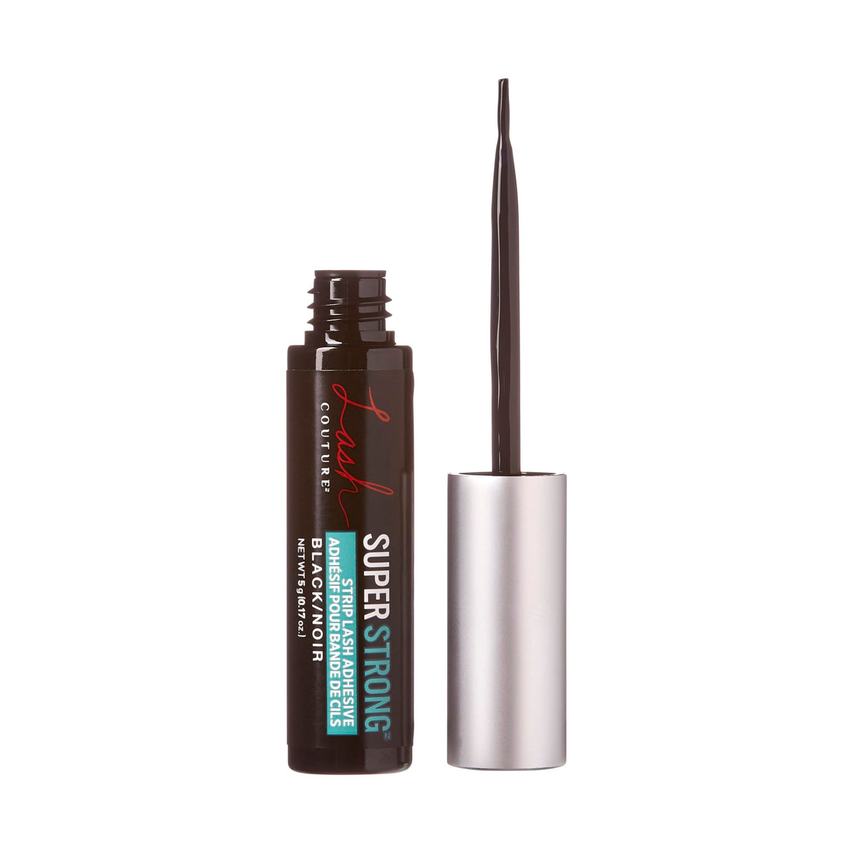 KISS Lash Couture adhesive black formula on a makeup table