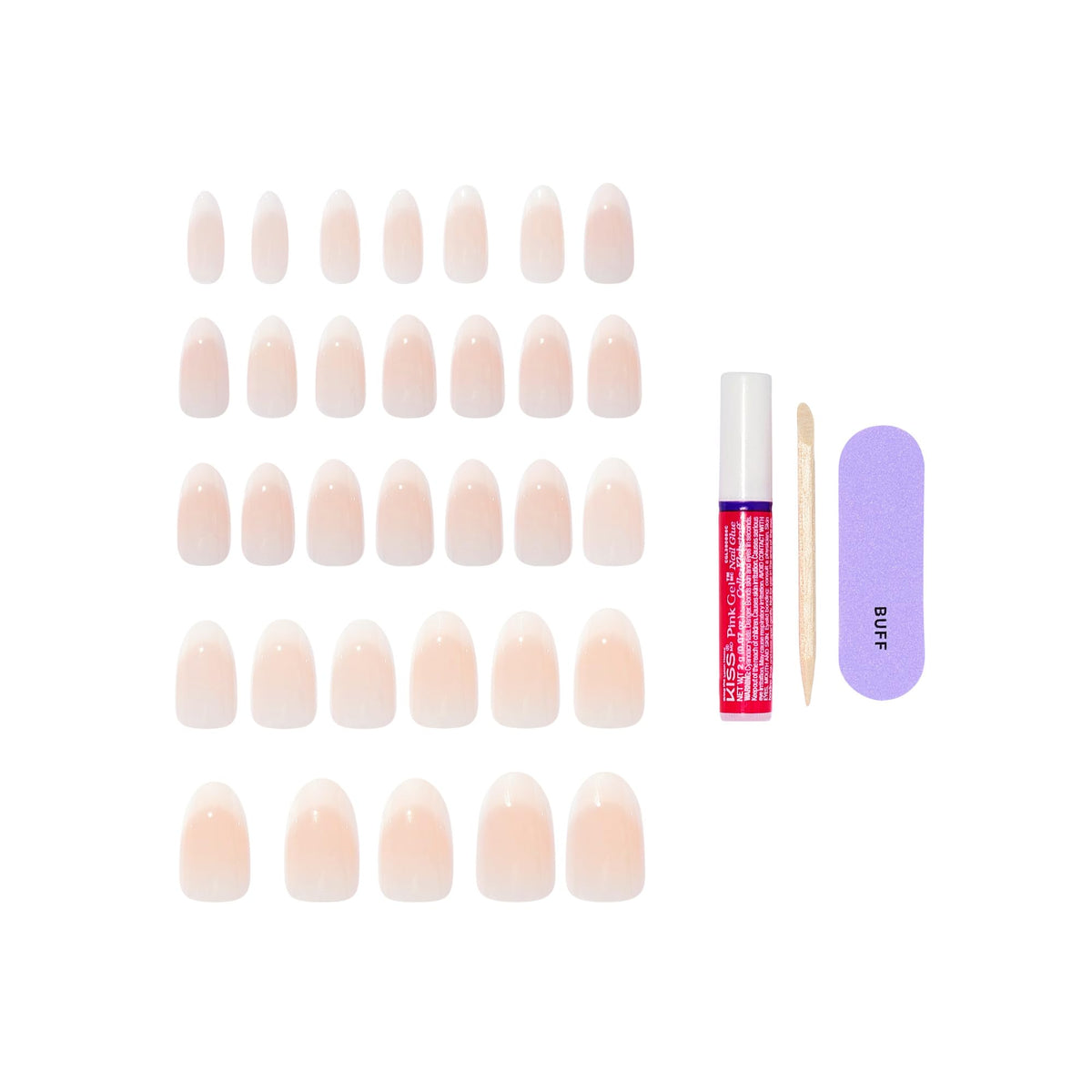 KISS Press On Nails 'Burble' with nail glue and manicure stick