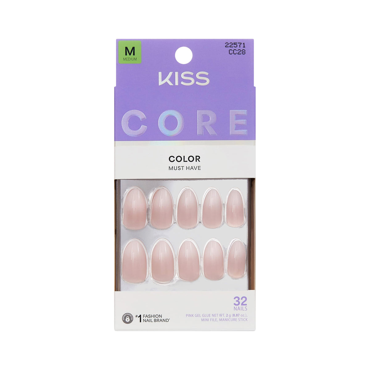 KISS Press On Nails 'Dulcet' pink almond shape front view