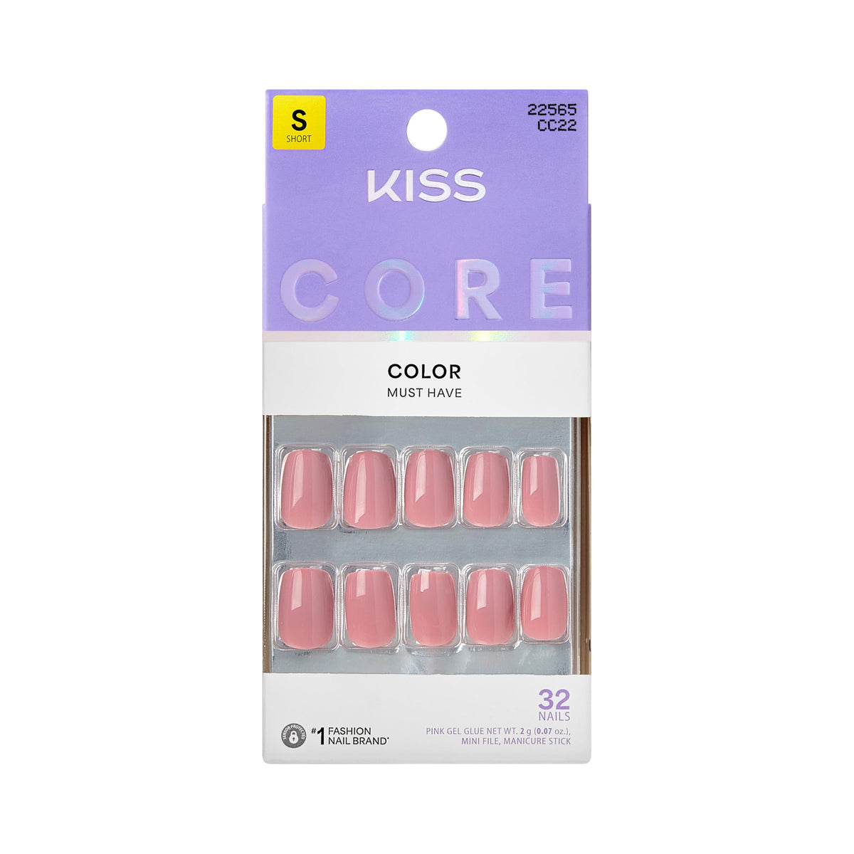 KISS Press On Nails 'Felicity' pink short squoval front view