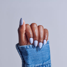 KISS Press On Nails 'Flee' blue packaging with included accessories