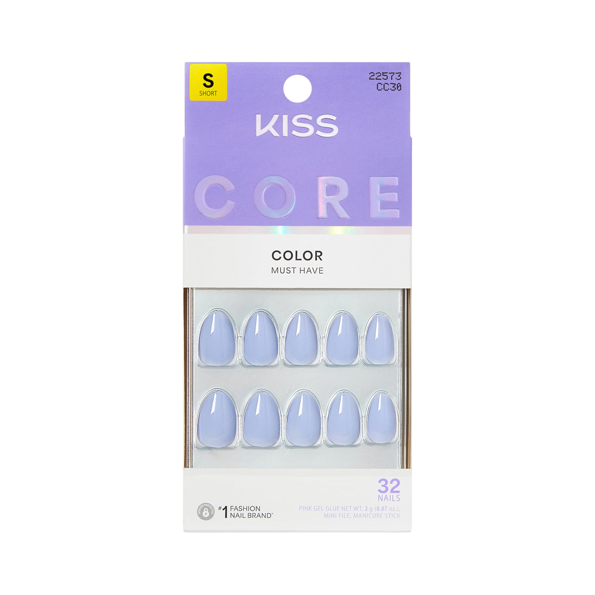 KISS Press On Nails 'Flee' blue short almond shape front view