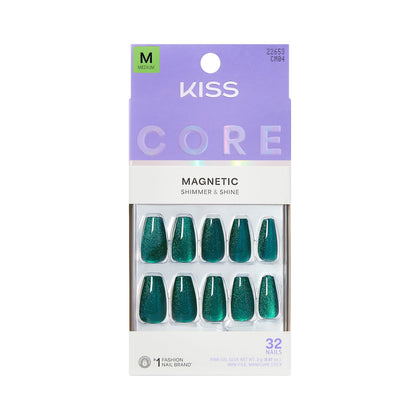 KISS Press On Nails Shimmering Green coffin shape front view