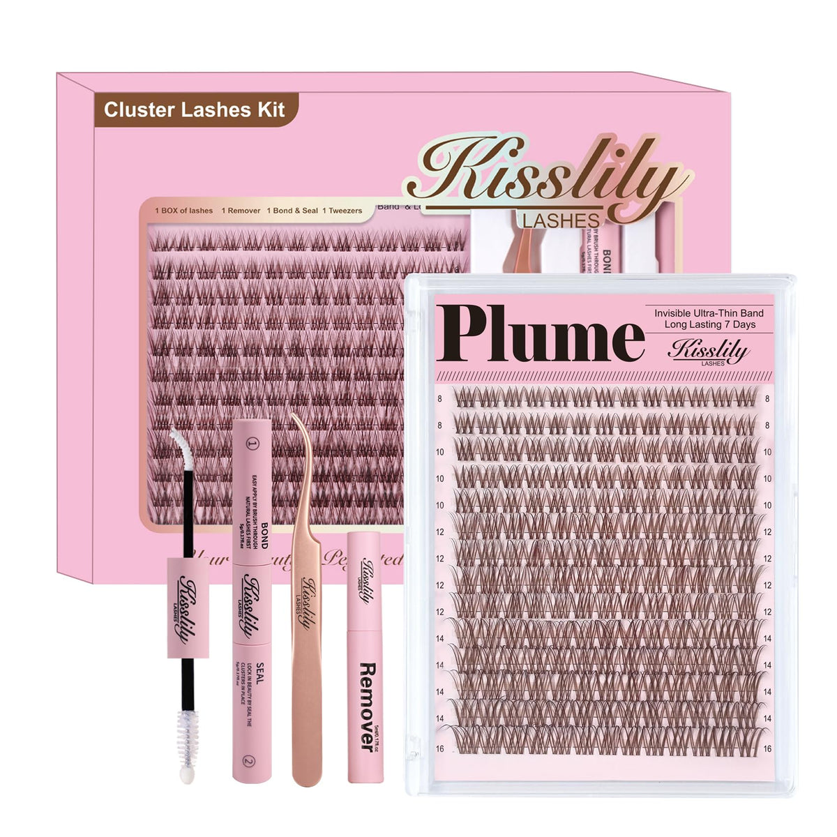 Kisslily Natural Lash Clusters Kit front view with packaging