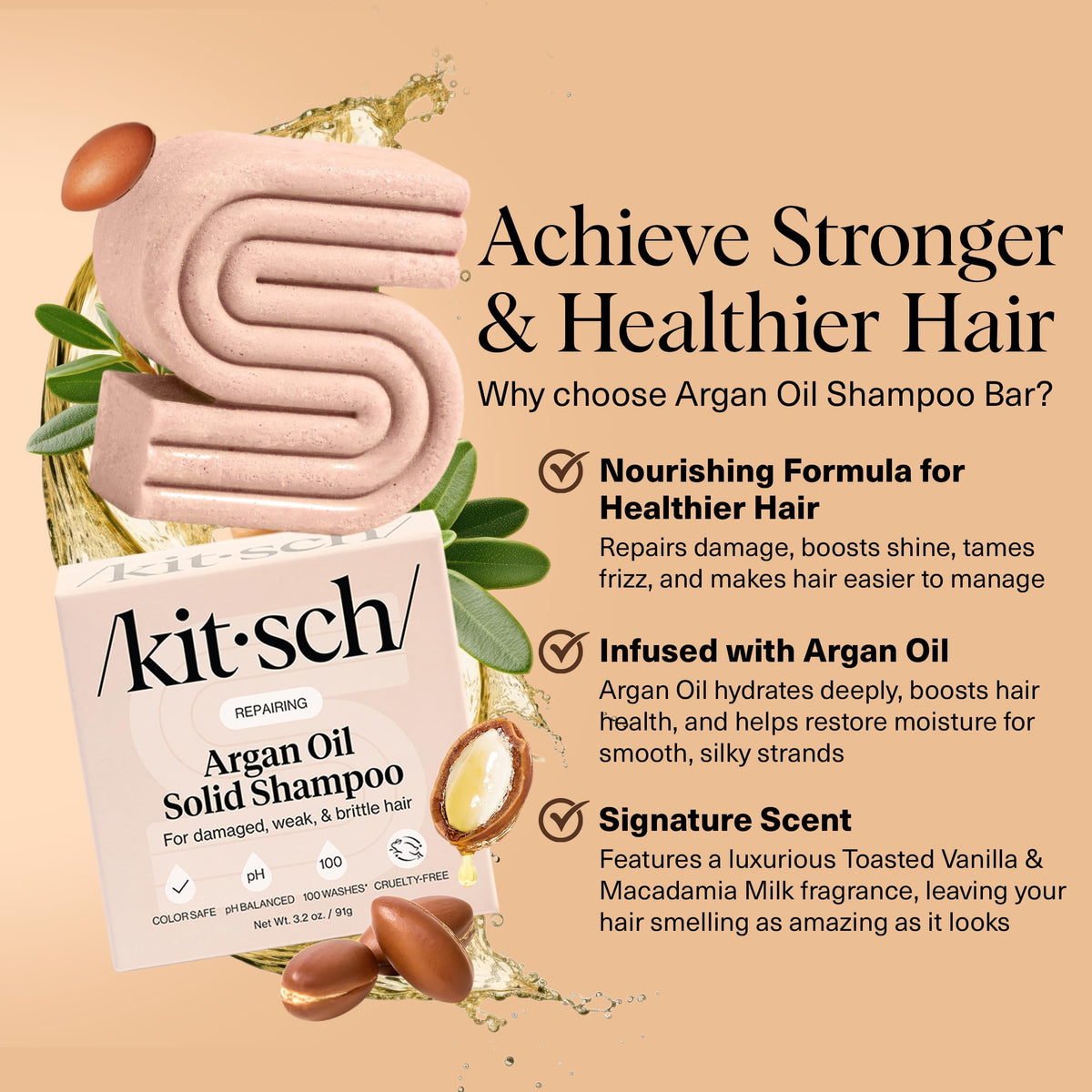 Kitsch Argan Oil Shampoo Bar side view showing texture
