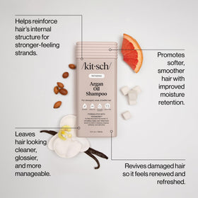 Kitsch Argan Oil Shampoo bottle with argan oil background
