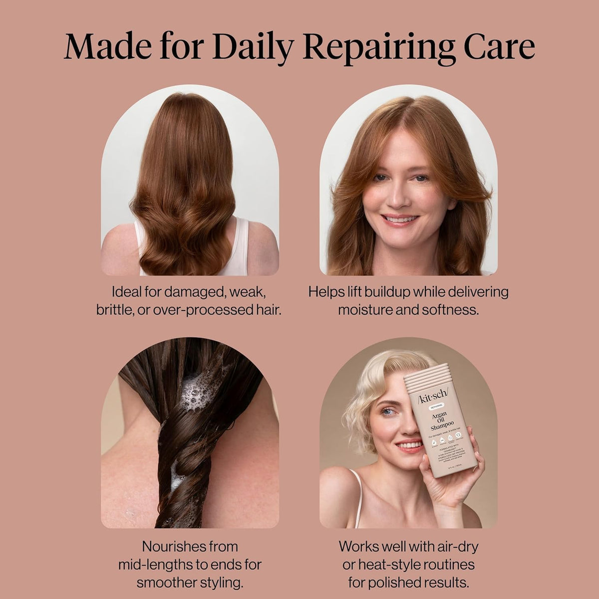 Kitsch Argan Oil Shampoo with a lathered hand