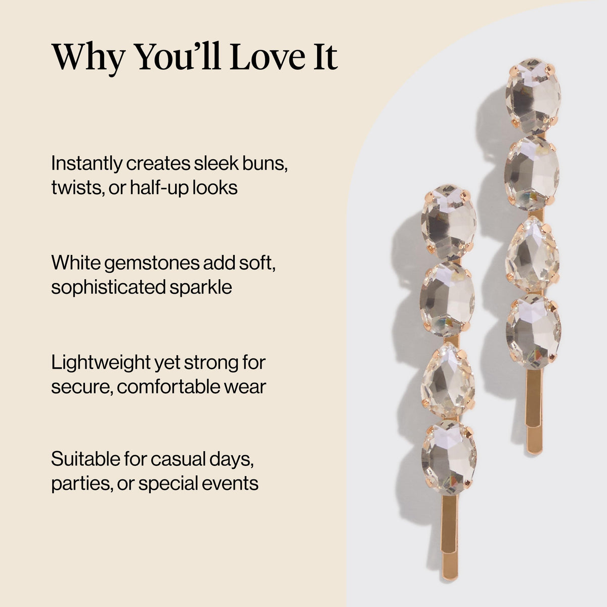 Kitsch Bobby Pins with White Gemstones in packaging