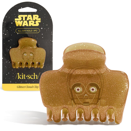 Kitsch C-3PO Glitter Medium Hair Clip front view with golden finish