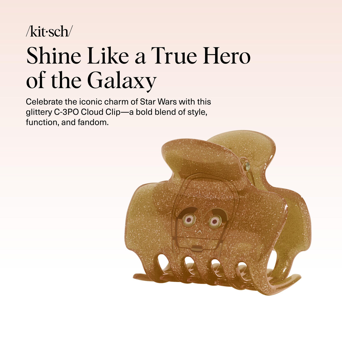 Kitsch C-3PO Glitter Medium Hair Clip side view showcasing its design