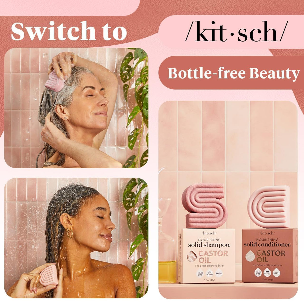Kitsch Castor Oil Conditioner bar in use