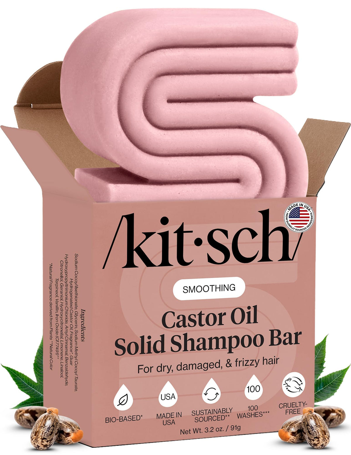 Kitsch Castor Oil Shampoo Bar front view