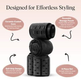 Kitsch Ceramic Hair Rollers Black in use on hair