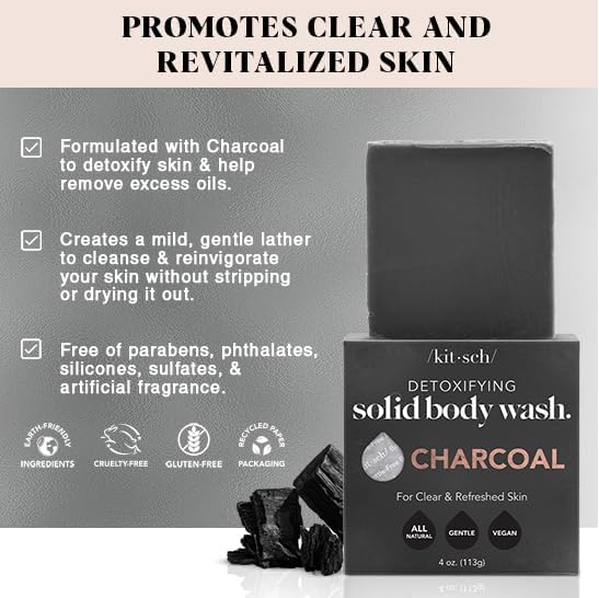 Kitsch Charcoal Soap Body Wash Bar showing texture and colour