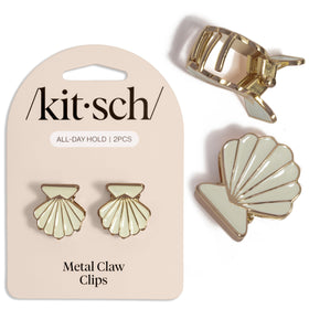 Kitsch Clam Shell Small Hair Clips gold and pearlized cream front view